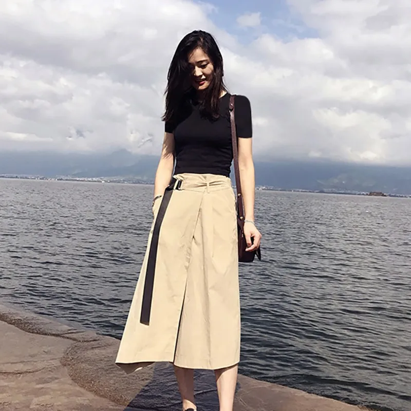 Летняя женская Стильная Элегантная модная дизайнерская Однотонная футболка с