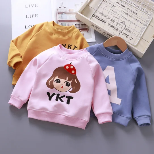 

2021 Cartoon Sweatshirts Girls Boys Plus Velvet Hoodies Kids Sweatshirts Children's O Neck Long Sleeves Hoodies Clothes