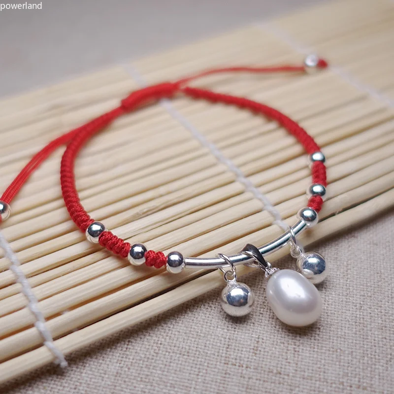 Freshwater Pearl Charm Red Bracelet for Women Fashion Gift s925 Sterling Silver Lucky Bangle Handmade Jewelry | Украшения и