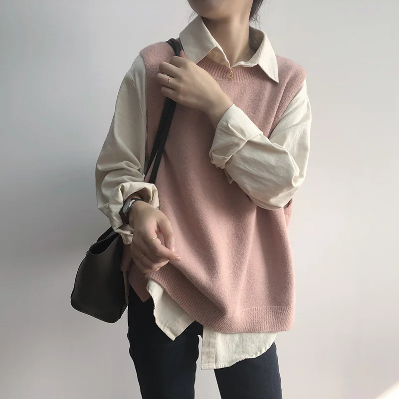 Женский жилет с круглым вырезом Однотонный свитер ma3 jia3 | Женская одежда