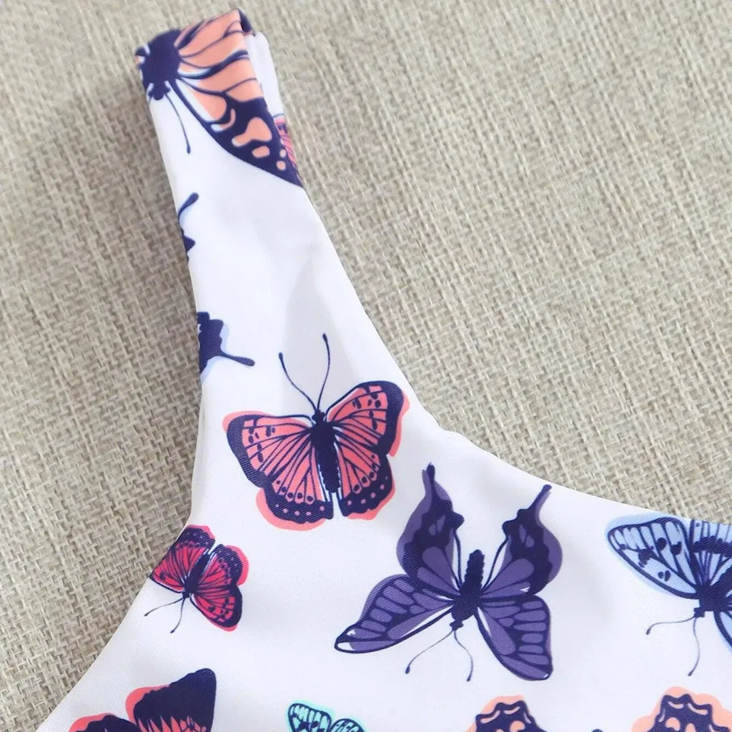 Женский комплект бикини с принтом бабочки высокой талией два предмета купальник