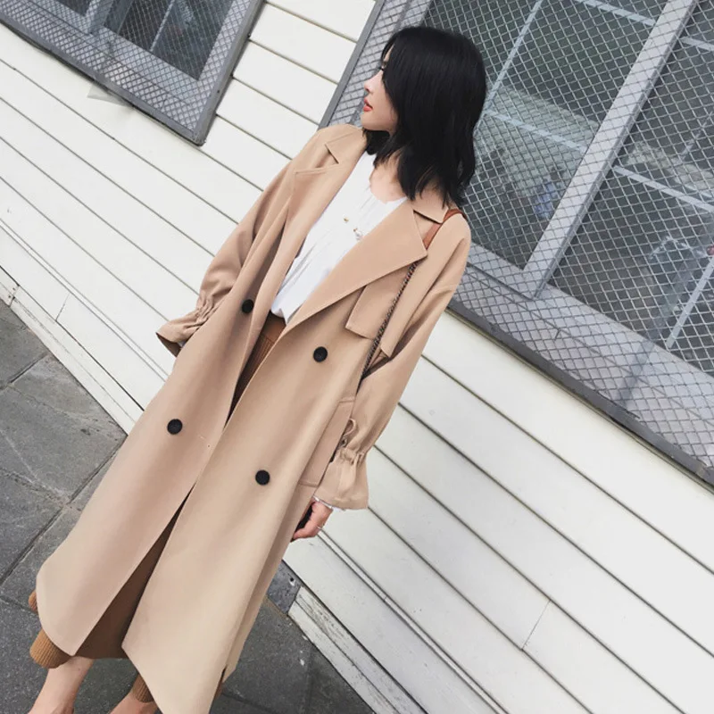 Женское длинное пальто в британском стиле свободное и удобное двубортное 2019 |