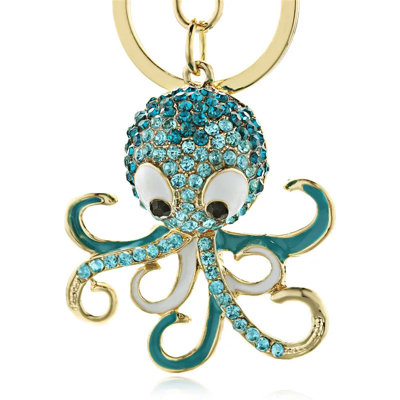 Blue Dalaful милый осьминог брелок для ключей Кристалл океан животное кошелек сумки кулон брелок кольцо держатель для автомобиля для женщин K377 - Цвет: Blue