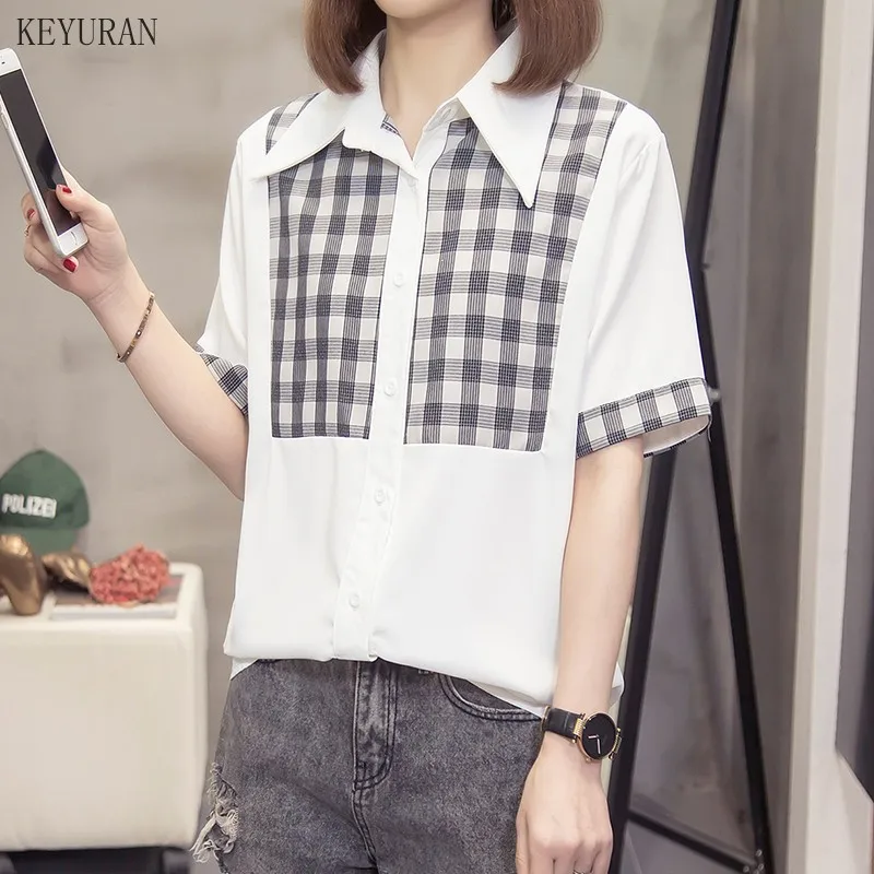 Размера плюс женские рубашки блузы модные 2021 летние кнопки с коротким рукавом в