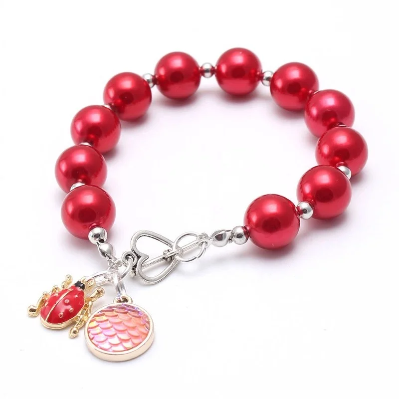 Colgante de cola de pez de aleaci&oacute;n con perlas de Color puro, pulsera de cuentas para ni&ntilde;os-2