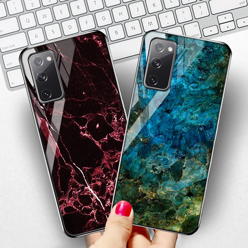 Marble  Tempered Glass Case For Samsung S21 FE Funda S23 Ultra S22 Plus S20 Note 10 Plus A53 5G A13 A33 A04s A22 A52 A52s Covers