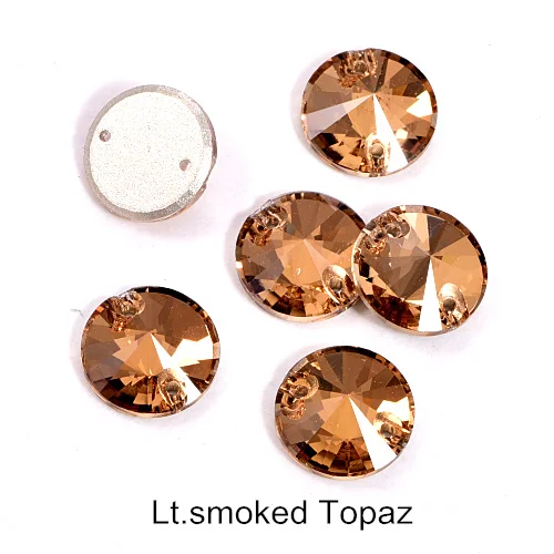 T221-Lt.smoked Topaz 40pcs AAAAA Quality 12mm Round Rivoli Glass Sew On Rhinestones Flatback Crystal Sewing Strass for DIY Wedding Dress B1248 - Цвет: T221-Lt.smoked Topaz