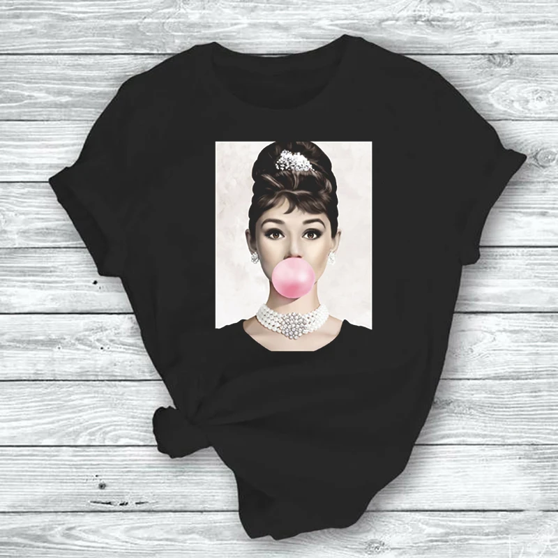 Одри Хепберн розовая жевательная резинка повседневная женская футболка с