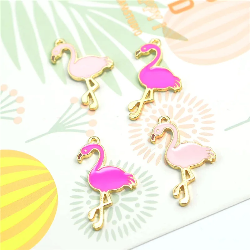 10 шт. сплава Золото Тон розового и красного цветов эмаль животное фламинго