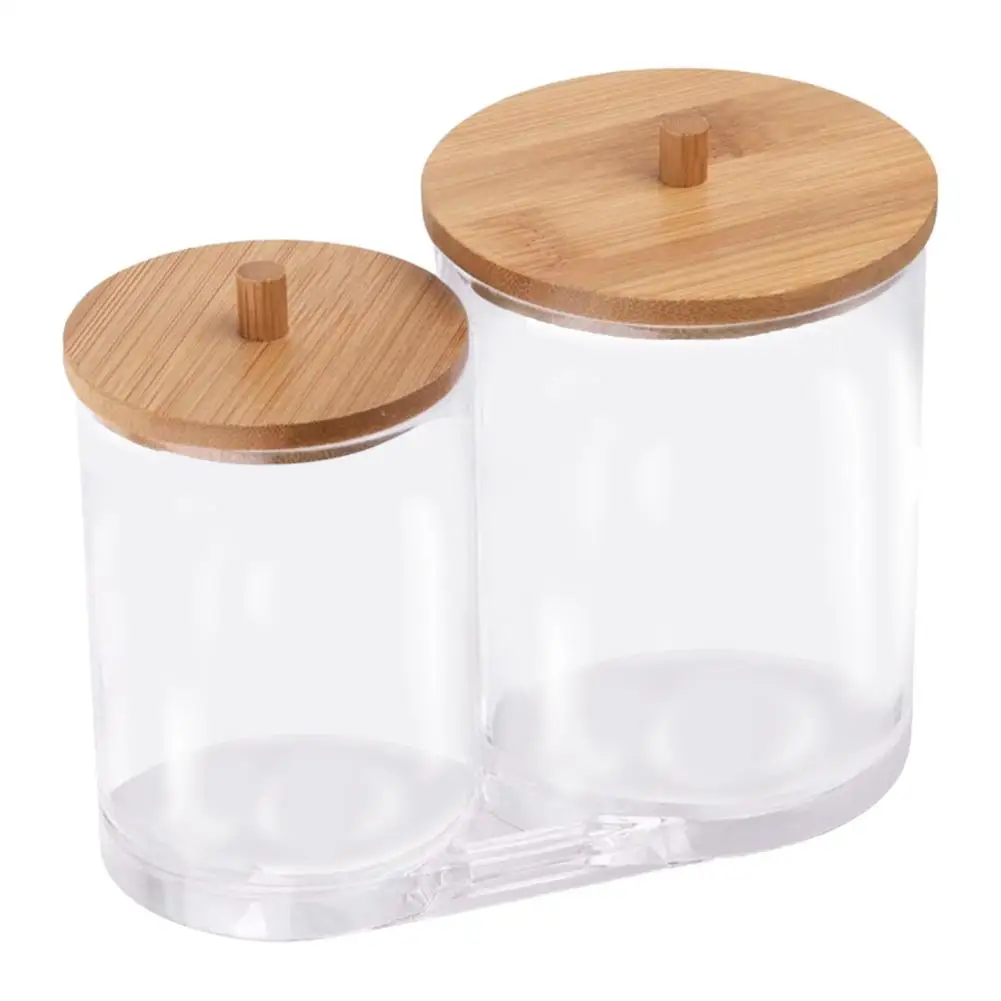 

Qtip Dispenser Cotton Swab Holder Qtip Jar Round With Bamboo Lids Double Compartments Organizer For Cotton Balls Swabs Floss Q