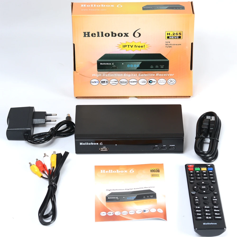 10 шт. новый спутниковый приемник Hellobox 6 Поддержка H.265 HEVC T2MI USB WiFi Cccam Newcamd IPTV
