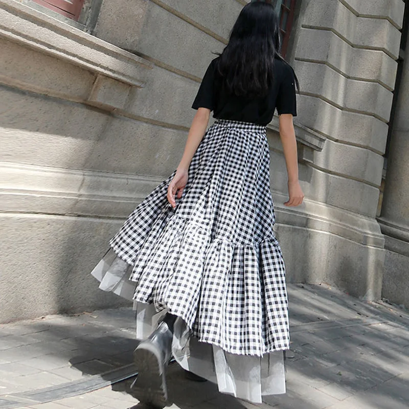 

summer fashion women's skirt plaid denim zaraing female 2021 y2k mini high waist gothic fairy yarn a-line skirt