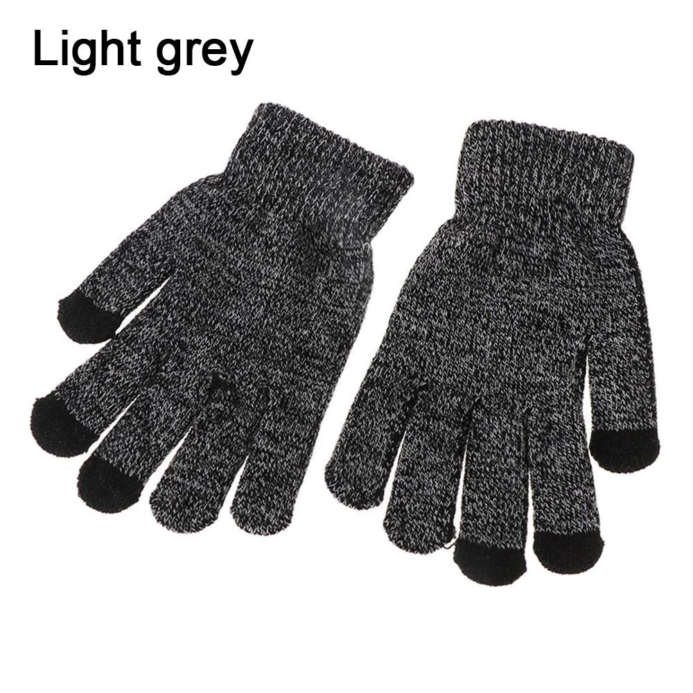 light grey 4 1 пара, мужские утолщенные вязаные перчатки для экрана телефона, мужские зимние осенние теплые шерстяные кашемировые однотонные перчатки, мужские перчатки, деловые перчатки - Цвет: light grey 4