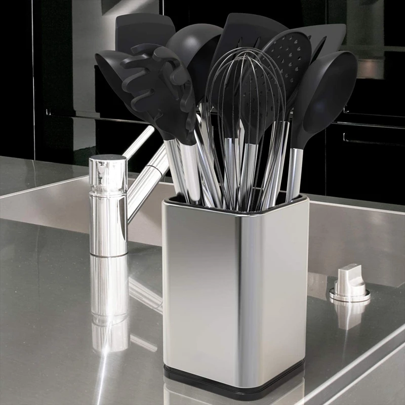 

Stainless Steel Kitchen Utensil Holder Cutlery Storage Organizer Modern Rectangular Design 17X11cm and