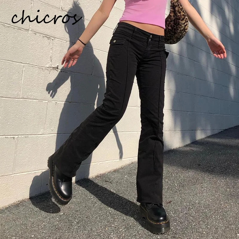 

Брюки-карго Chicros женские, Суперэластичные джинсы с завышенной талией, расклешенные джинсы, хлопковые длинные