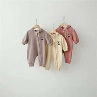 spring and autumn new korean baby cartoon one piece baby hooded oblique zipper kid sweater climbing clothes xb96