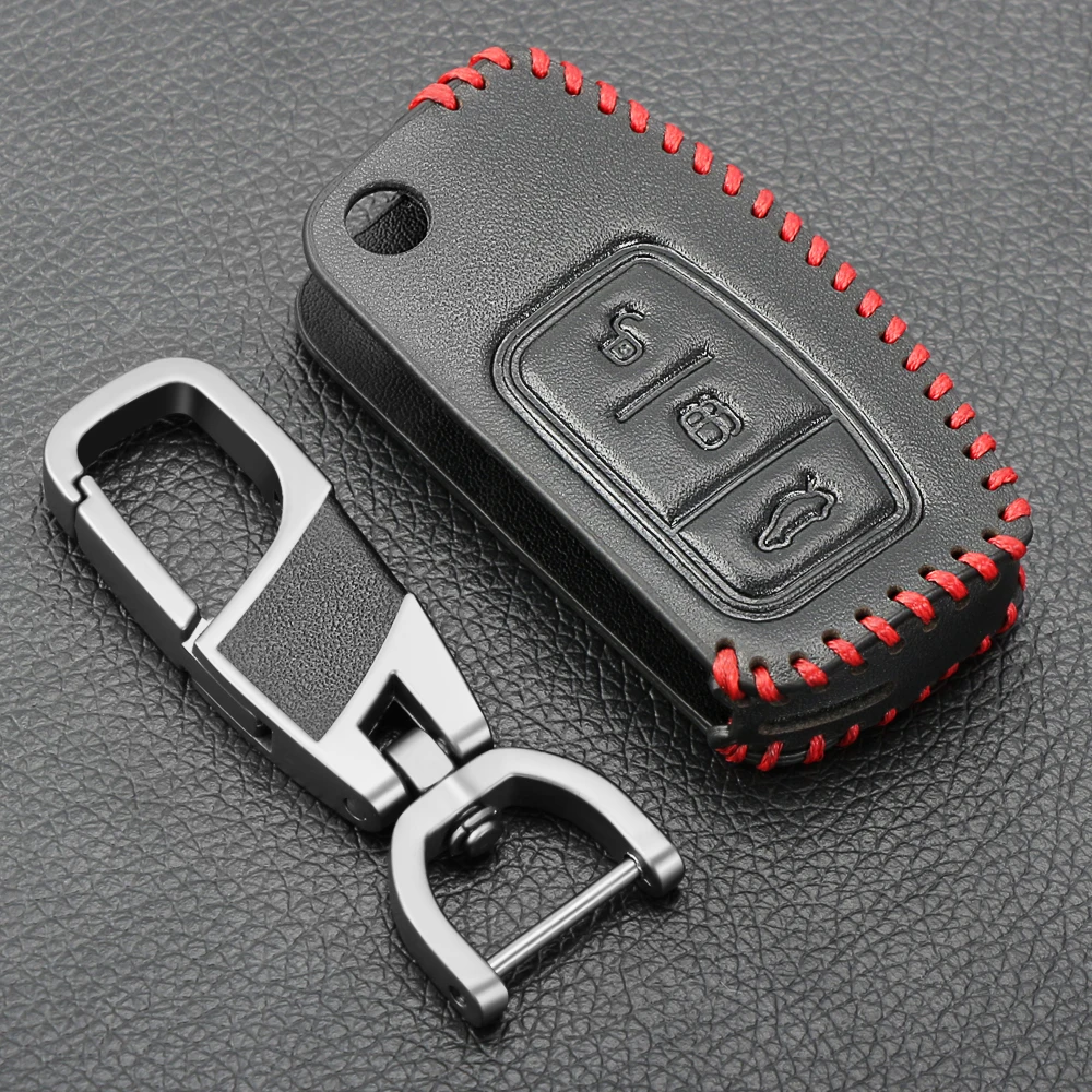 Genuine Leather Key Remote Cover Case Protect For Ford Fiesta Focus 2 Ecosport Kuga Escape 3 Buttons Car Flip Accessaries | Автомобили и