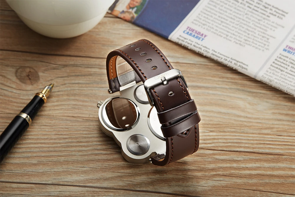 OULM Уникальный Дизайн Кварцевые часы для мужчин коричневый кожаный ремешок