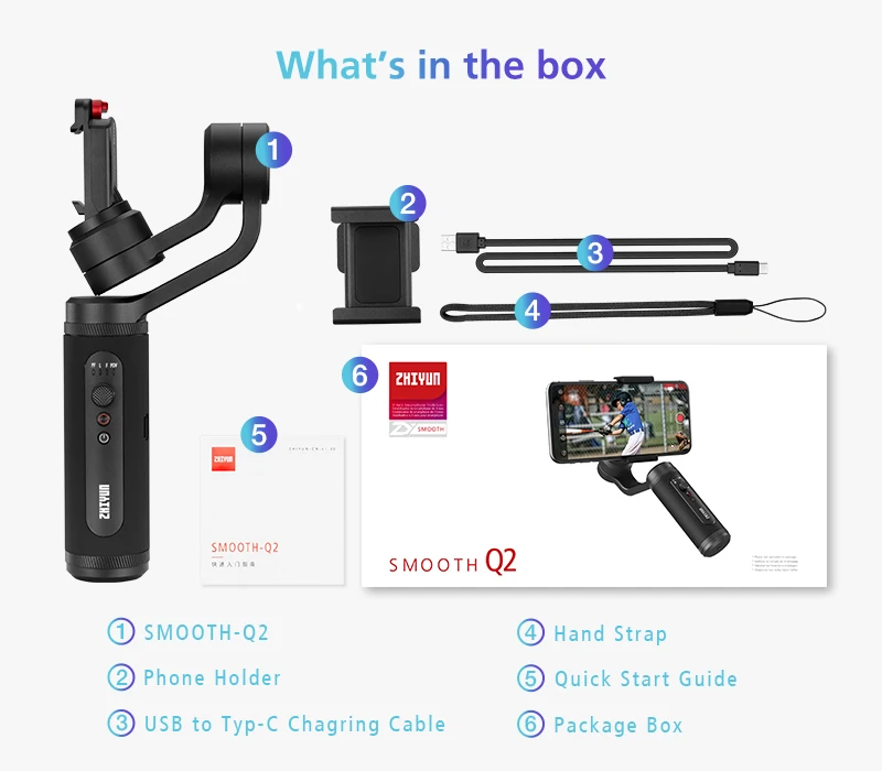 ZHIYUN официальный Гладкий Q2 карданный по-настоящему Карманный усовершенствованный мобильный ручной стабилизатор для iPhone XS/samsung/huawei/Redmi VS OSMO