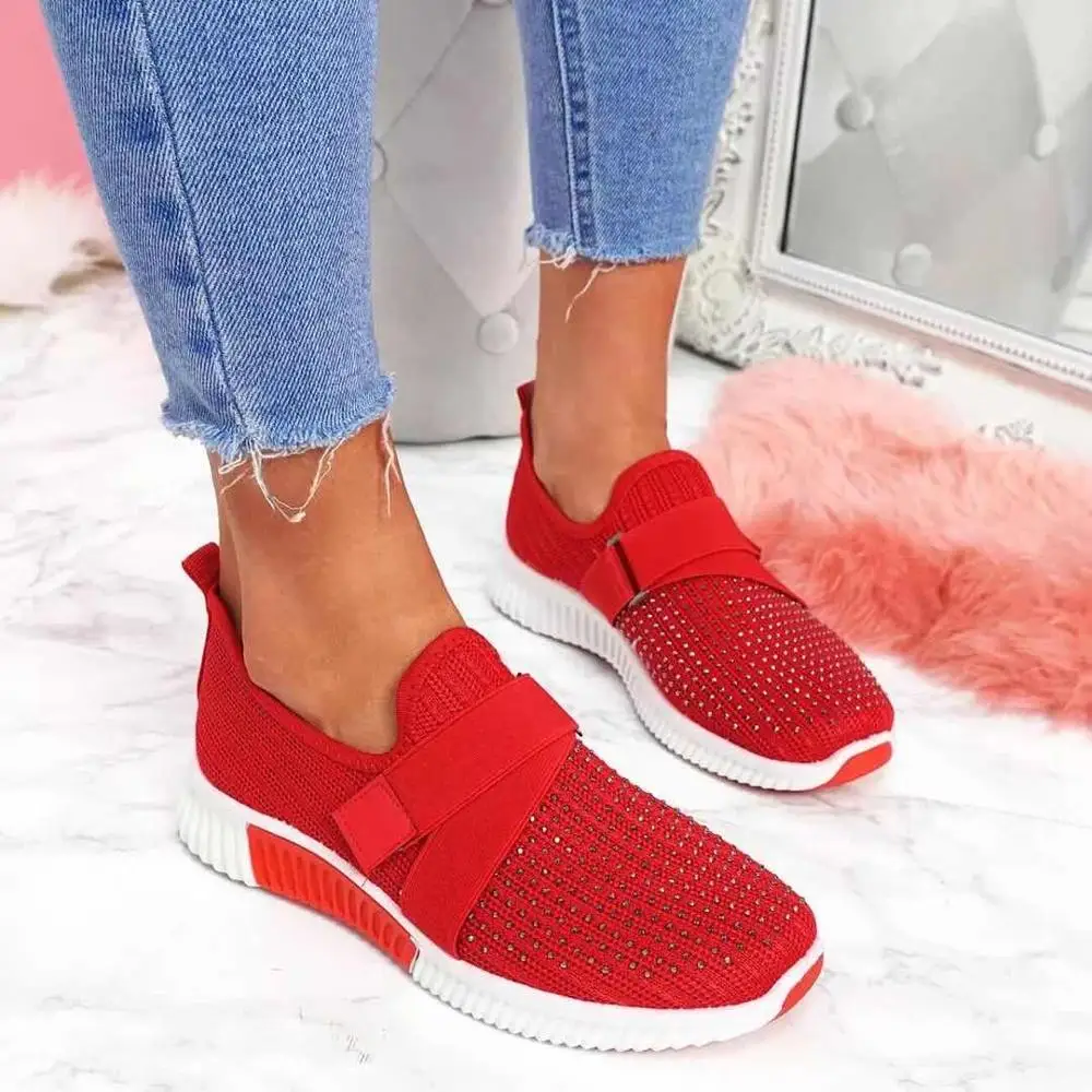

Women Sneakers 2021 New Bling Rhinestone Ladies Shoes Slip On Comfortable Sole Running Walking Shoes Female Flat Sports Shoes
