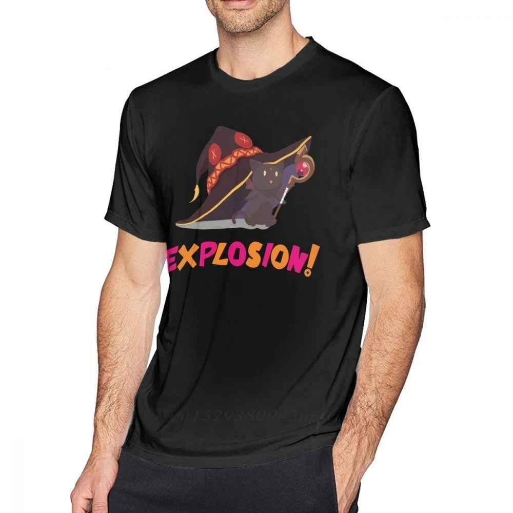 

Megumin T Shirt Konosuba Chomusuke Explosion T-Shirt Awesome 100% Cotton Tee Shirt Male Graphic Short Sleeve Tshirt