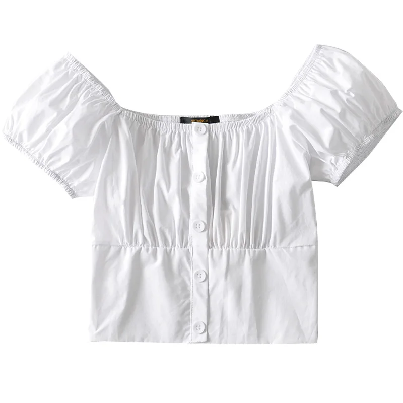 Ретро нишу Дизайн Женские квадратных шеи Топ с открытыми плечами суд Стиль