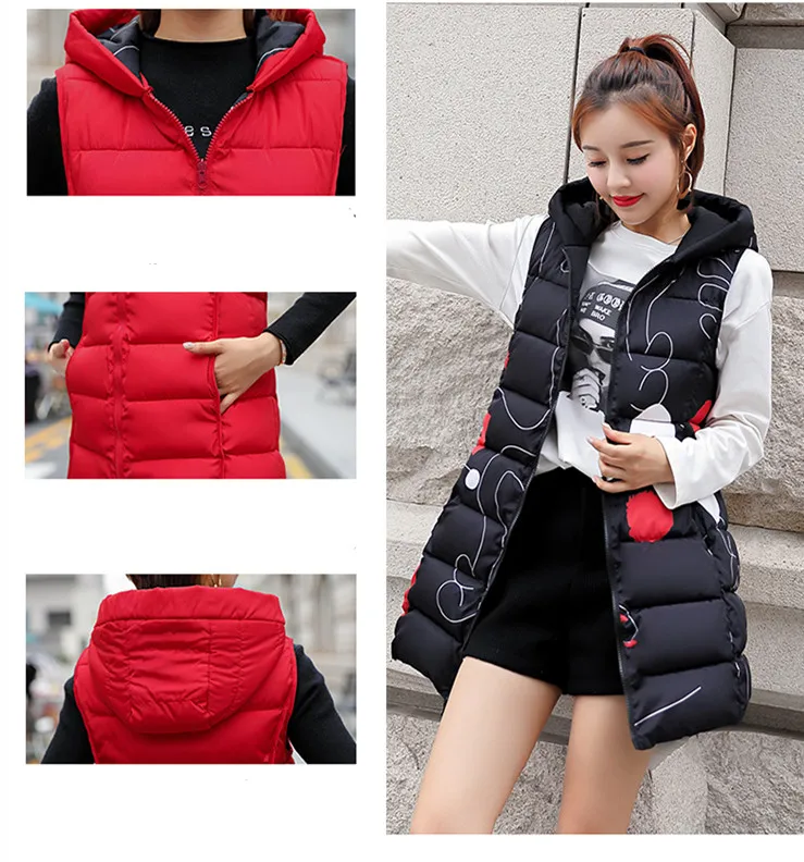 Осенне-зимний новый двухсторонний хлопковый жилет с капюшоном женский размера