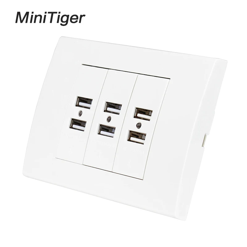 Minitiger США/AU стандартная настенная розетка USB 6 USB зарядное устройство порт для мобильного телефона с индикатором 118 мм* 80 мм белая пластиковая панель