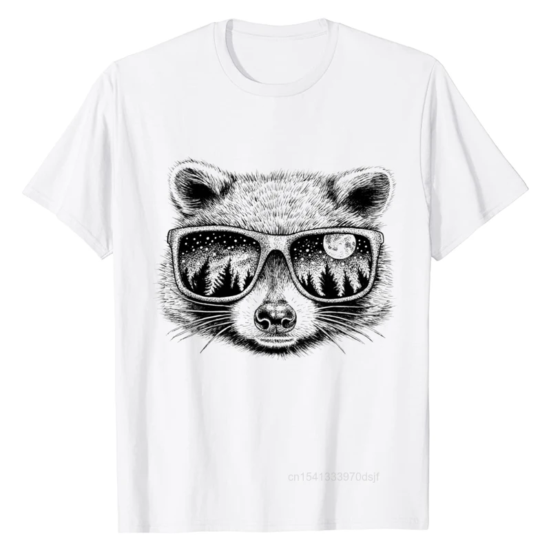 

Размера плюс уличные Топы Harajuku Moonglasses, маленькая футболка Procyon из енота, быстросохнущая хлопковая шерстяная Мужская футболка с графическим ...