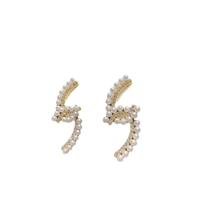 

Minar French Crossed Simulated Pearl Earrings for Women Gold Color Metal Cross Geometric Zircon Drop Earrings Korean Jewelry
