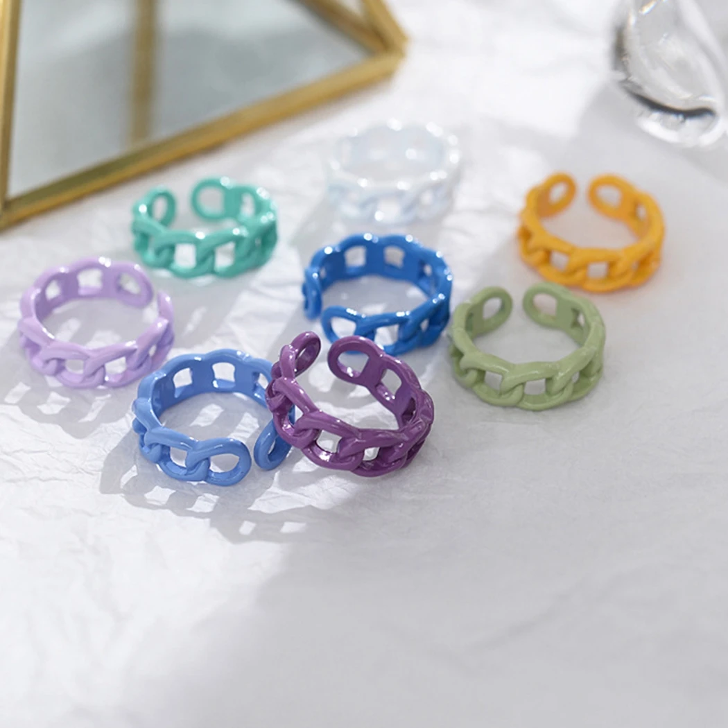 

COSYOO Fashion Geometric Colorful Rings Set For Women Girls Candy Color Metal Rings Gifts Jewelry Link Chain Ring For Woman