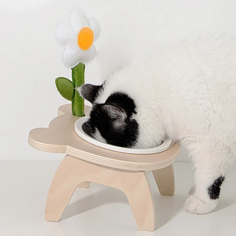 Kaufen Katzenfutter Schüssel Tilt 10 ° Pet Schüssel Halter Stabile Hundefutter Schüssel Keramik Doppel Schüssel Katze Schüssel Nette Blume Schüssel