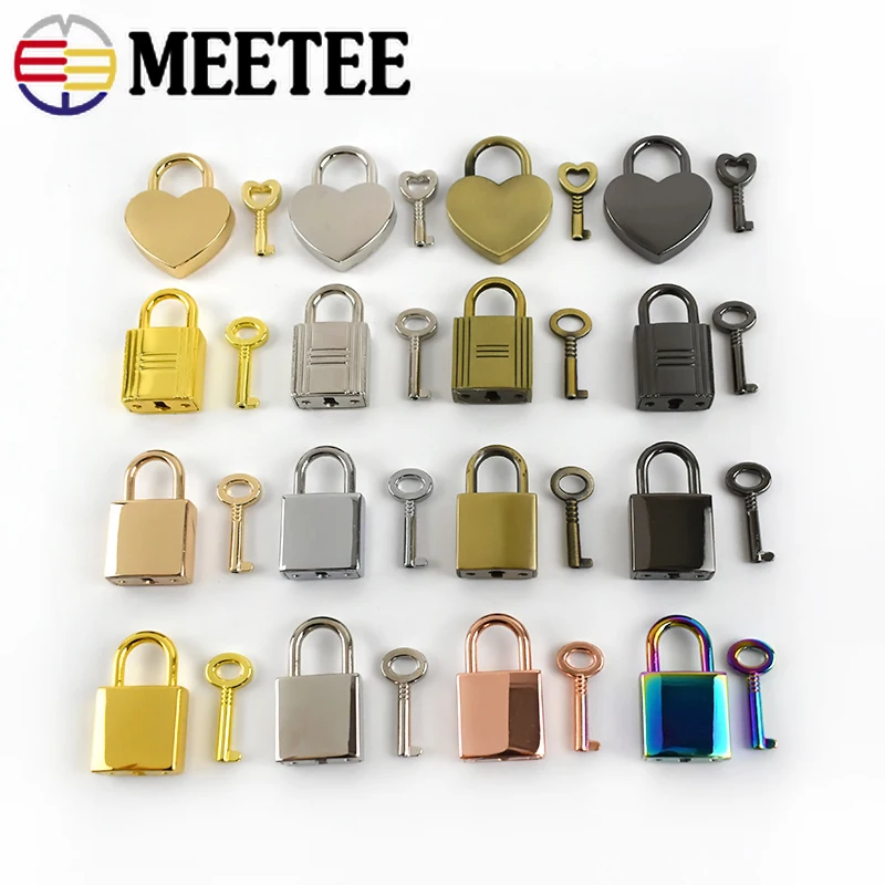 

2/5/10sets Meetee Gold Silver Gun Black Brass Lock Key Accessories Stripe Bag Hanging Padlock Handbag Buckle Latch Hardware