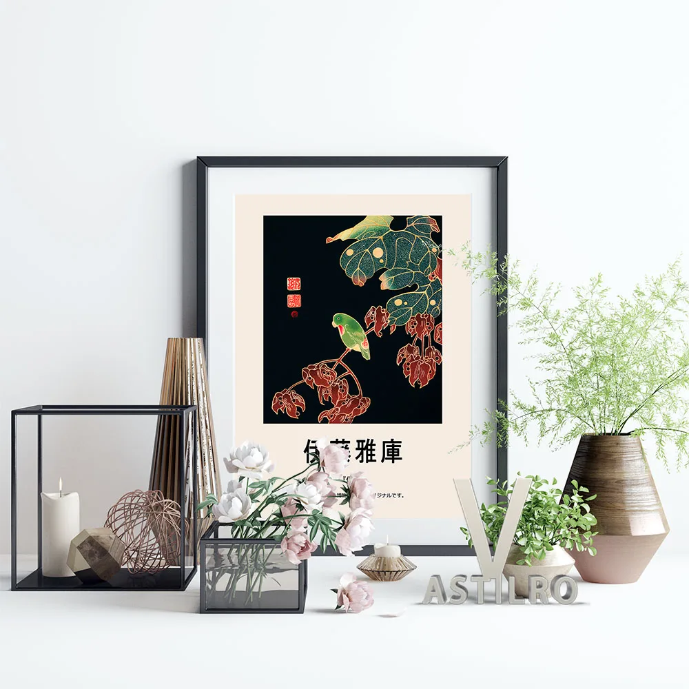 

Ito Jakuchu Exhibition Poster The Paroquet Retro Wall Art Japanese Style Canvas Painting Print Wall Picture Gallery Home Decor