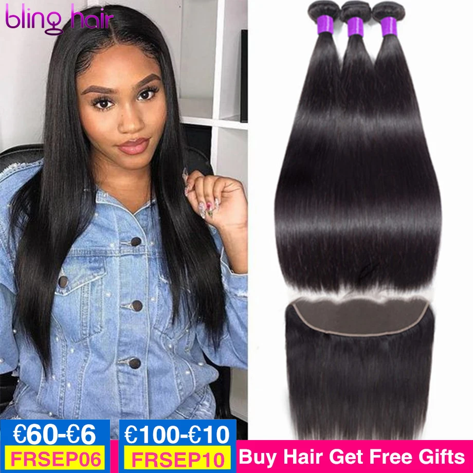 

bling hair Straight Hair Bundles with Frontal 13x4 Lace Frontal Closure With Bundles Brazilian Human Hair Bundles with Closure