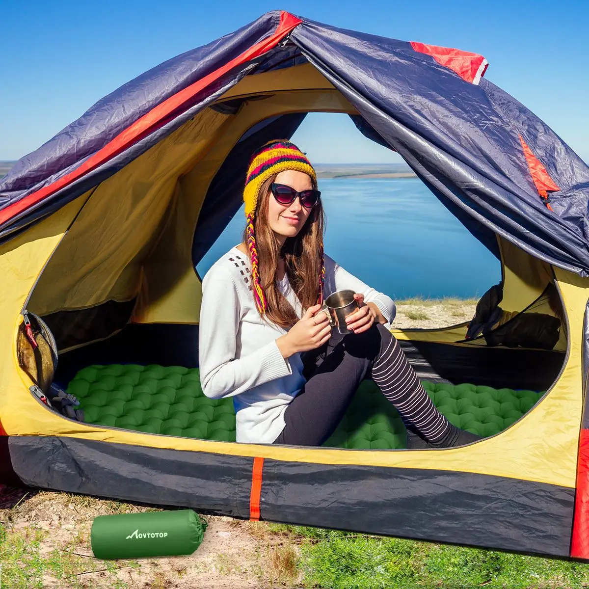 

MOVTOTOP 1PC Portable Inflatable Sleeping Pad Lightweight Camping Padding Mattress for Hiking Outdoor Activities (190x68x6cm)