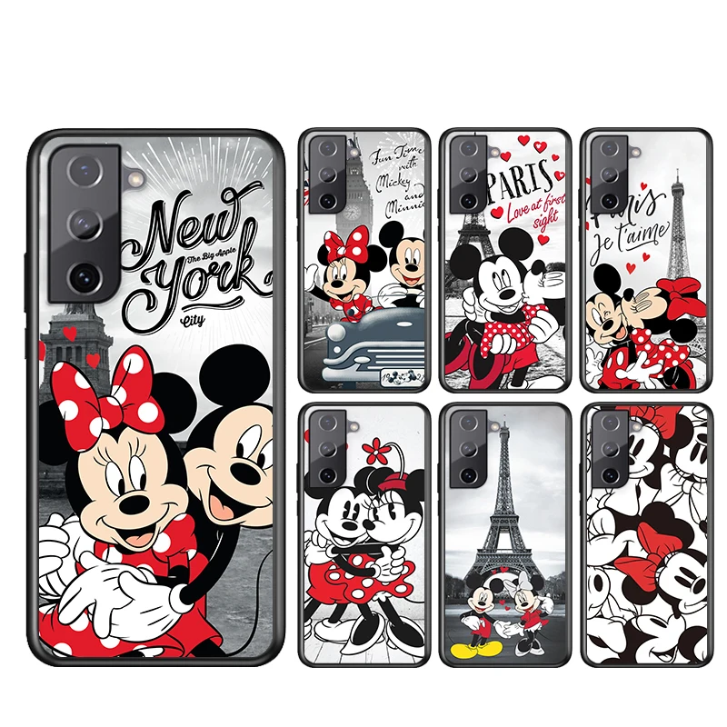 

For Samsung Galaxy S21 S20 FE S22 Ultra Pro Lite S10 5G S10E S9 S8 Plus Soft Cover Mickey Minnie in London Black Phone Case