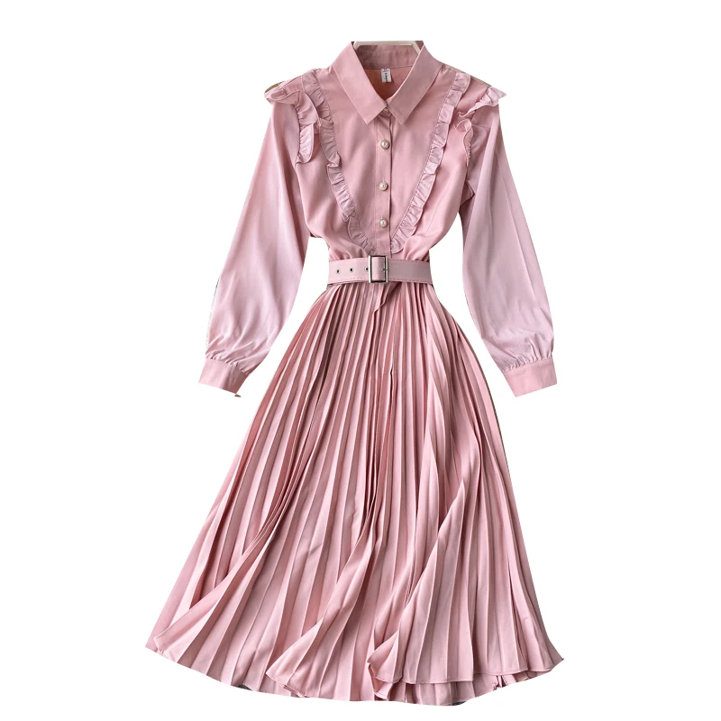 

Chic sweet wind agaric and cultivate morality in the long pleated temperament autumn shirt long sleeve dresses