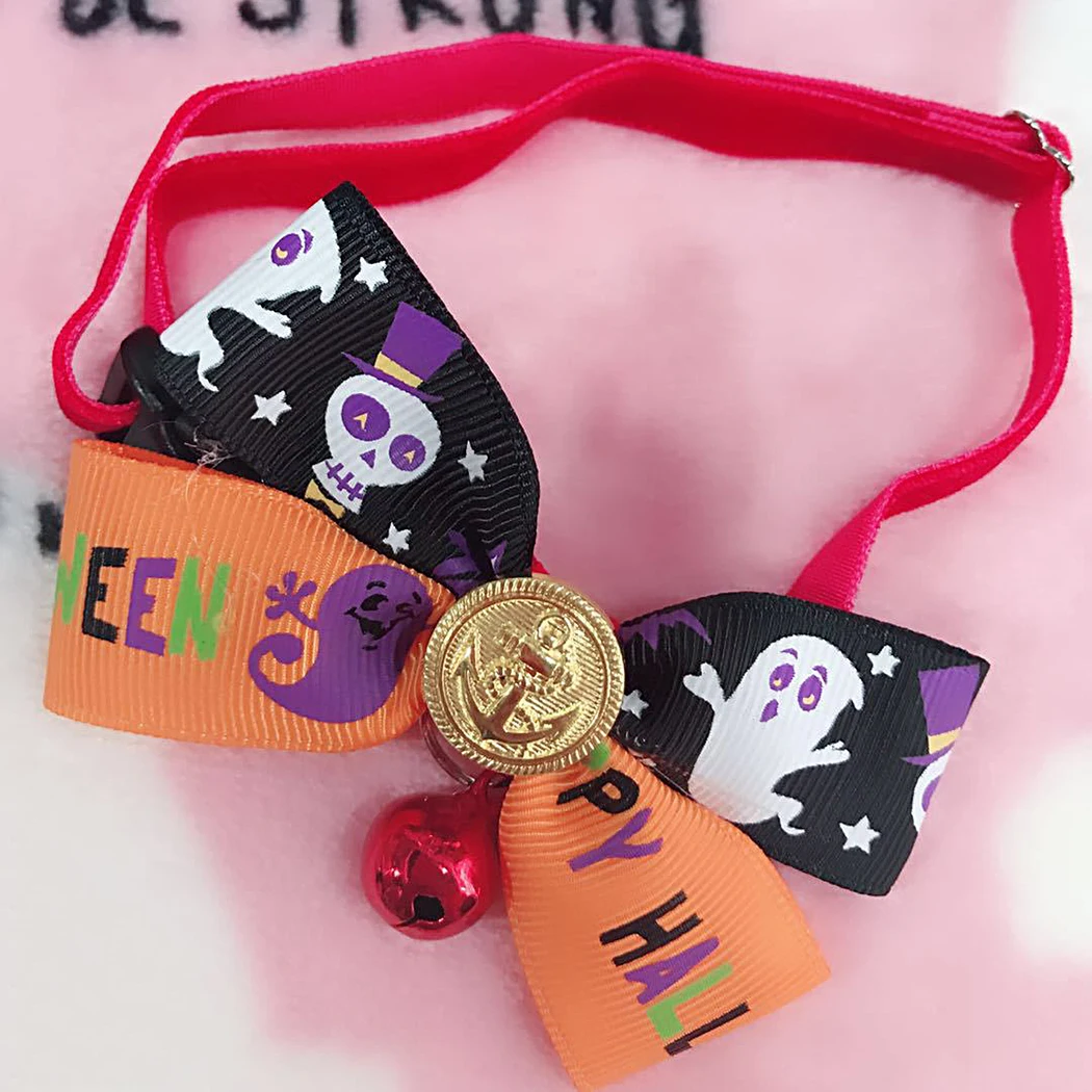 

2pcs Pet Halloween Bell Dog Cat Necklace Adjustable Cat Collar Dogs Accessories Pet Dog Bow Tie Puppy Bow Ties Dog Pet Supplies