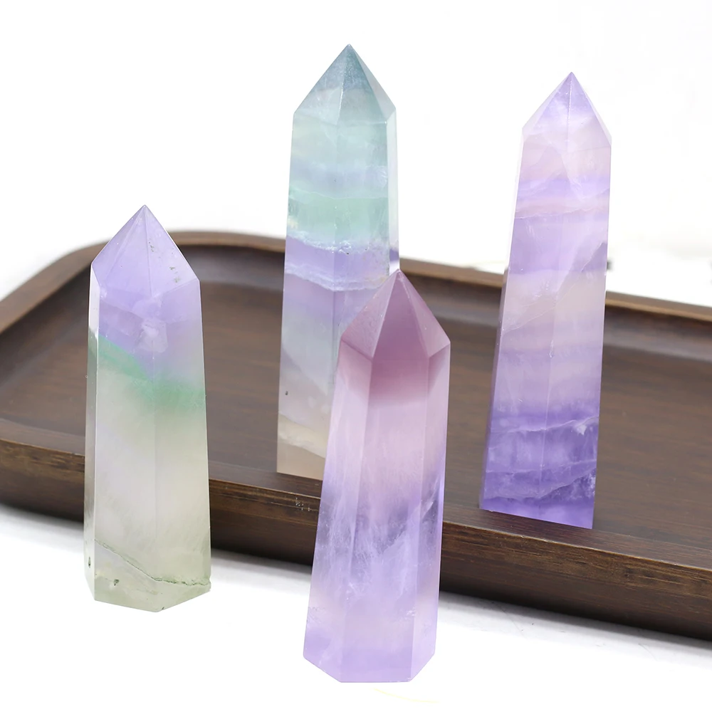 

2Color Natural Stones Energy Ore Mineral Crystal Point Wand Amethyst Fluorite Healing Spiritual Stone Craft Home Decoration 1PC
