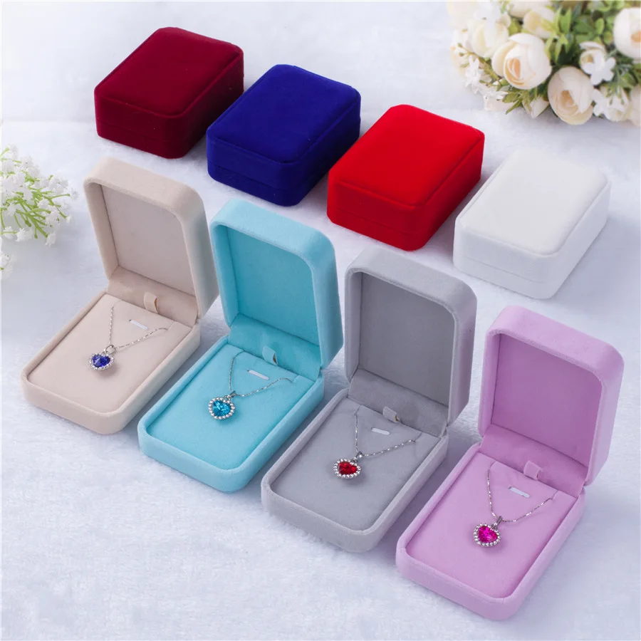 Classic Velvet Jewelry Case Square Pendant Necklace Box Earrings Ring Storage Bracelet Organizer Wedding Birthday Gift Package