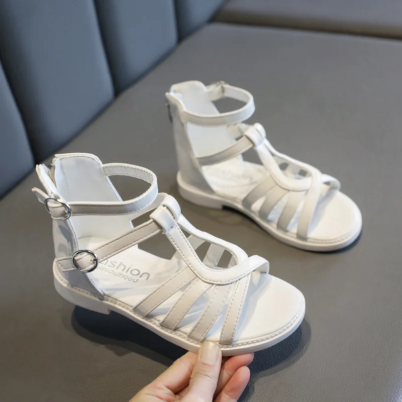 

Girls Roman Sandals Big Children School Summer Sandals Kids Flat Sandals Cut-outs Zipper Size 26-36 Girls Soft Princess Sandals