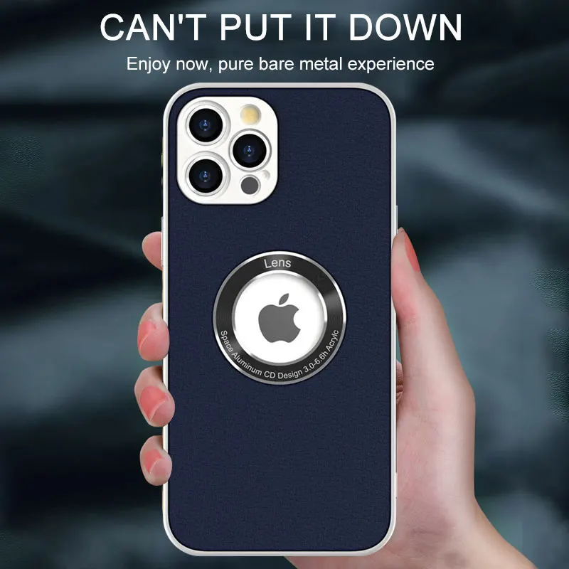 Luxury Solid Color PU Leather Logo Hole Phone Case For iPhone 13 11 Pro 12 Pro Max XR X 7 8 Plus 13 Pro Max Slim Soft Back Cover