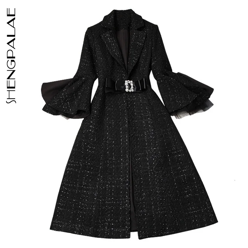 SHENGPALAE 2020 зимняя черная ветровка с отложным воротником и рукавами разрезом