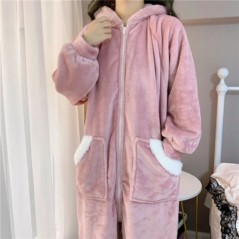 

Kawaii Adult Animal Pajamas Women Pink Sleepwear Onesie Kigurumi Pyjama Anime Cartoon Overalls Winter Rabbit Nightie Jumpsuit