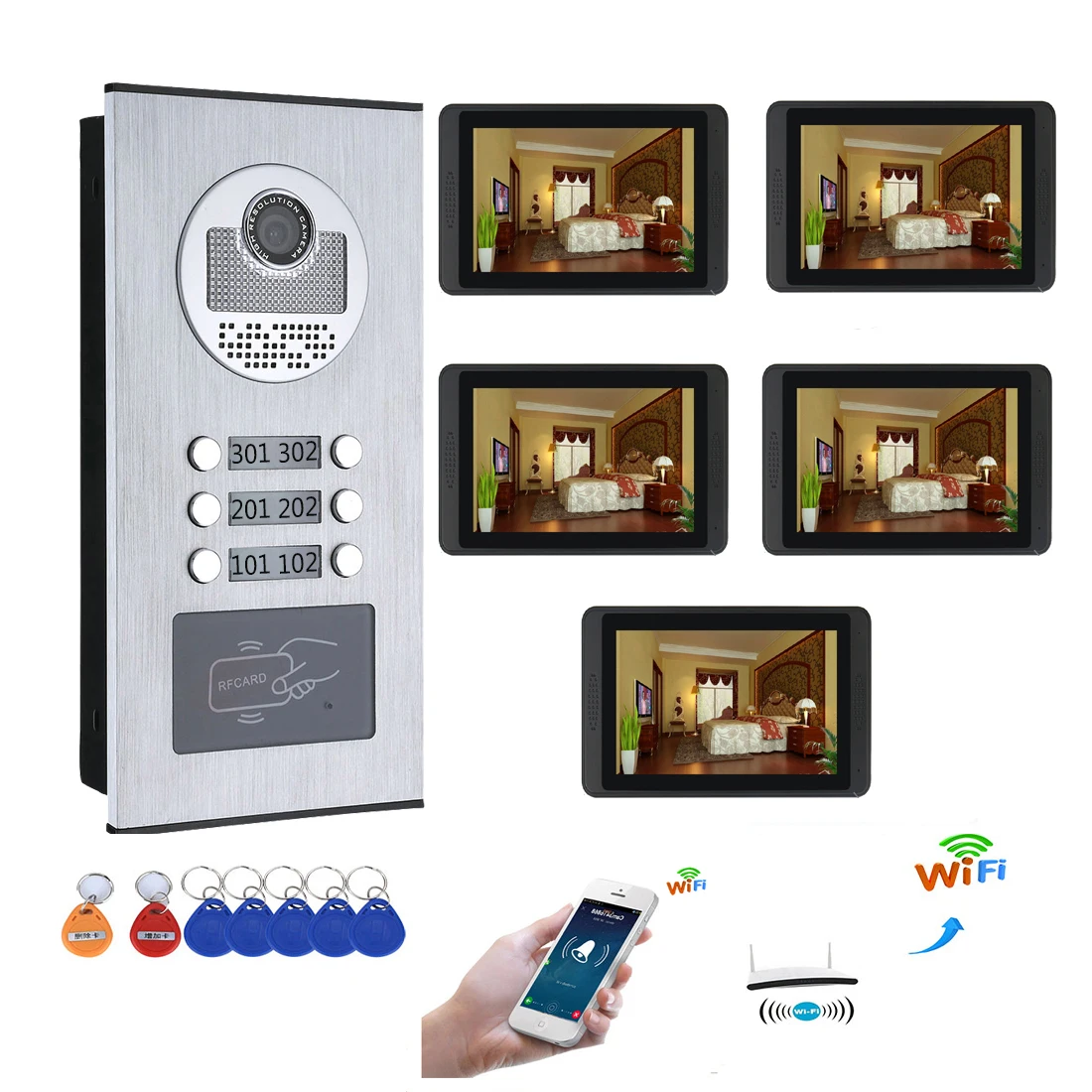 6 шт квартира видеодомофон 7 дюймов lcd Wifi беспроводной видео телефон двери дверной