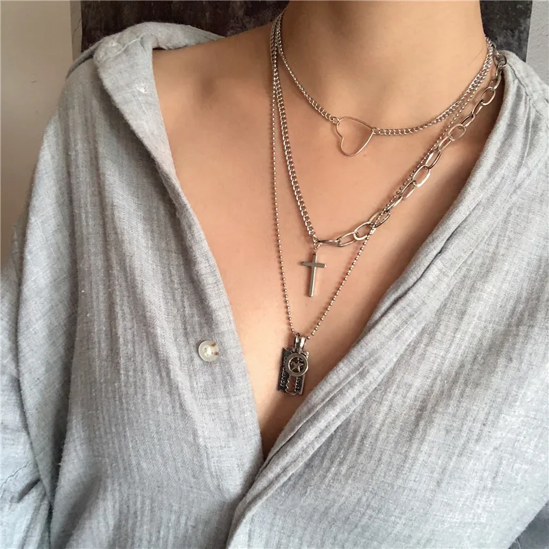 2019 модные 3 Слои в стиле хип хоп серебро Цвет крест цепь кулон Цепочки и ожерелья s
