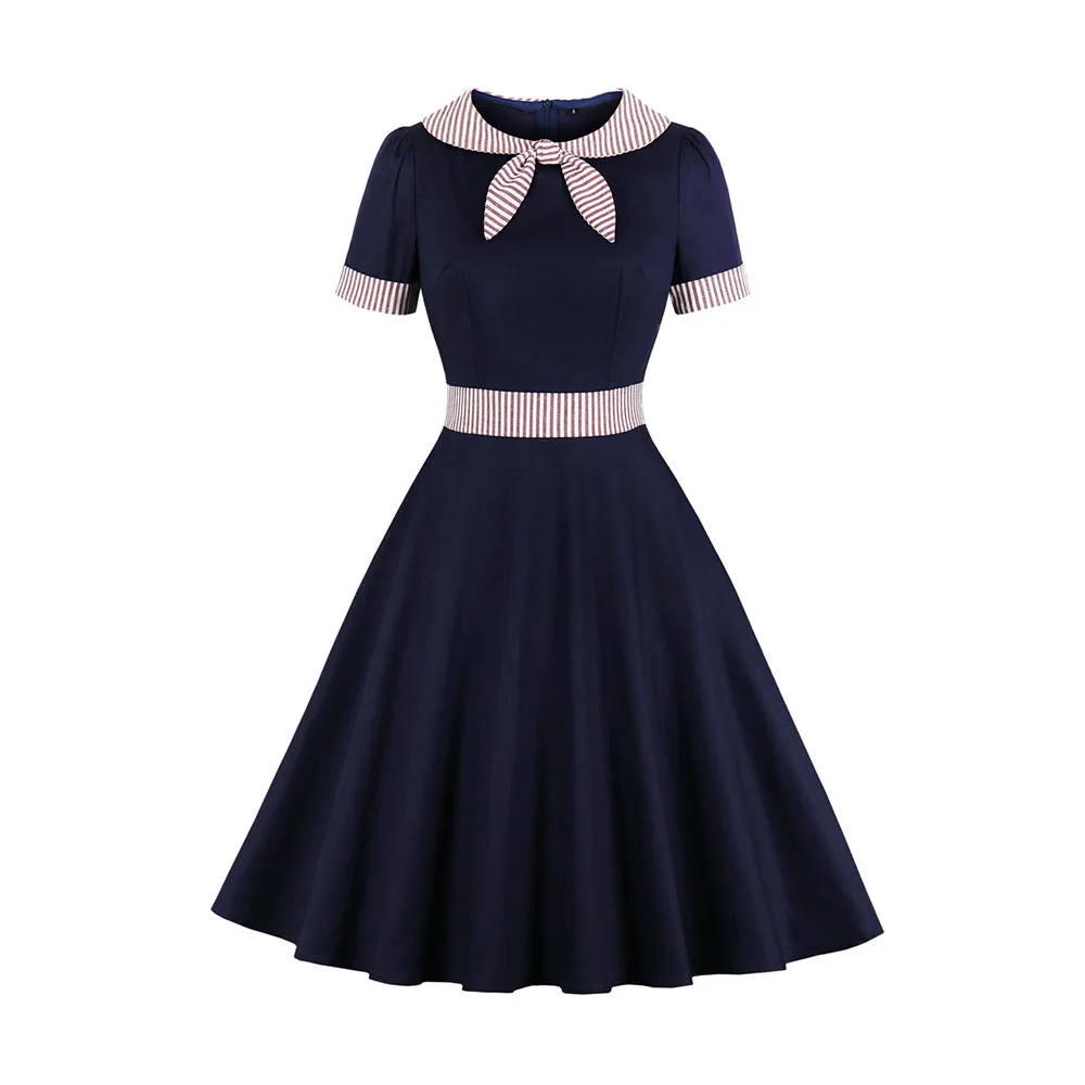 Sisjuly милое женское ТРАПЕЦИЕВИДНОЕ свободное платье короткий рукав темно синий