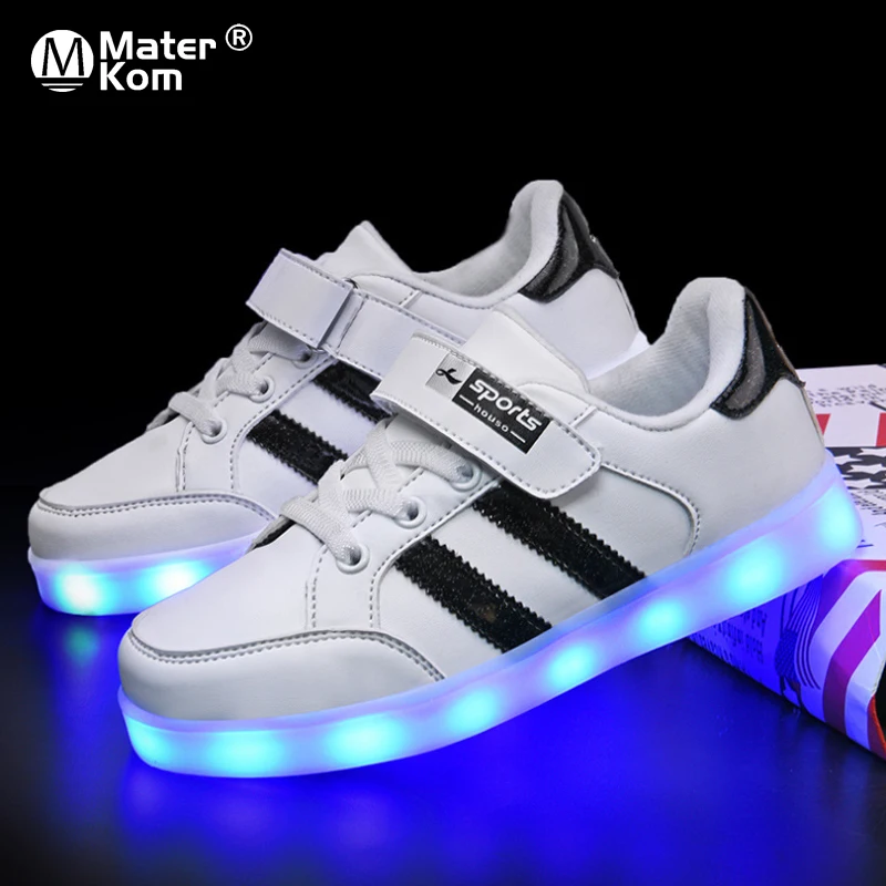Size 25-37 Glowing Luminous Sneakers LED Shoes for Boys Girls Light Up Children Casual USB Charge Krasovki with Backlight | Детская