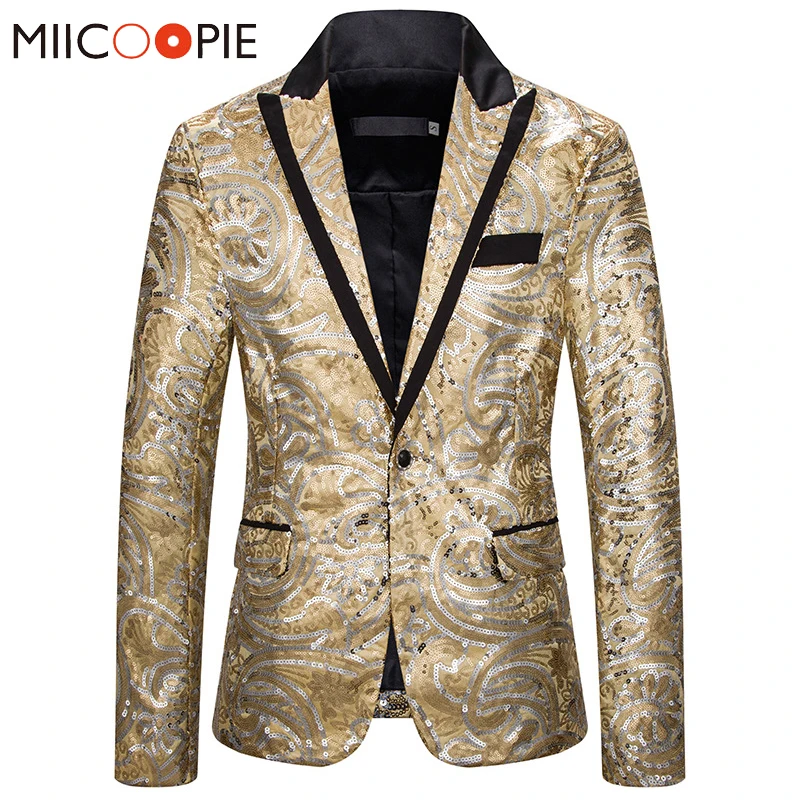 Блейзер Мужской блестящий пиджак с золотыми блестками одежда для ночного клуба и